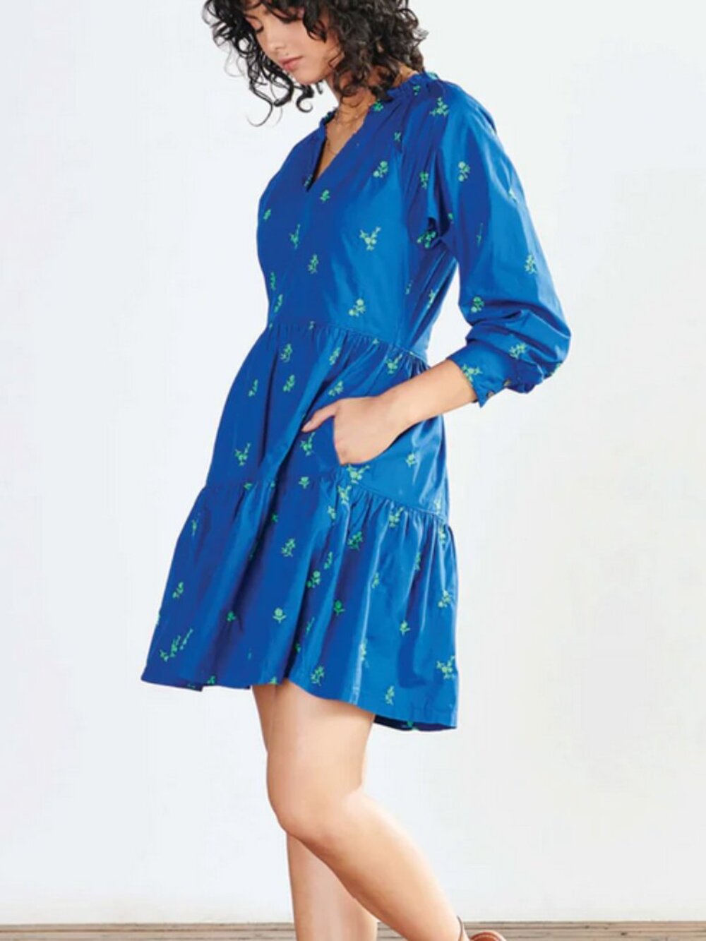 Hatley Maddy Popover Dress Cotton Blue Green Flowers Sz M
